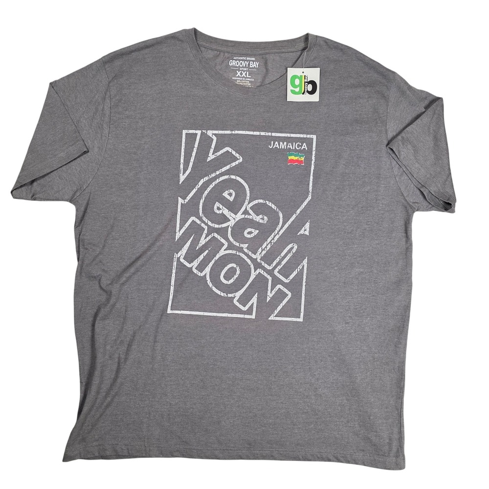 Groovy Bay Yeah Mon Jamaica Graphic Tee Mens XXL Gray NEW Tropical Reggae